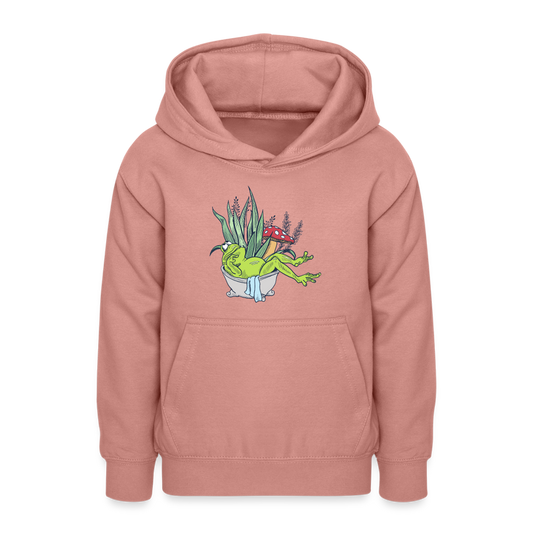 Teenager Hoodie - Cottagecore_Frosch in der Badewanne - Altrosa