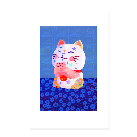 Poster 40x60 cm - "“Japanische Glückskatze” - weiß