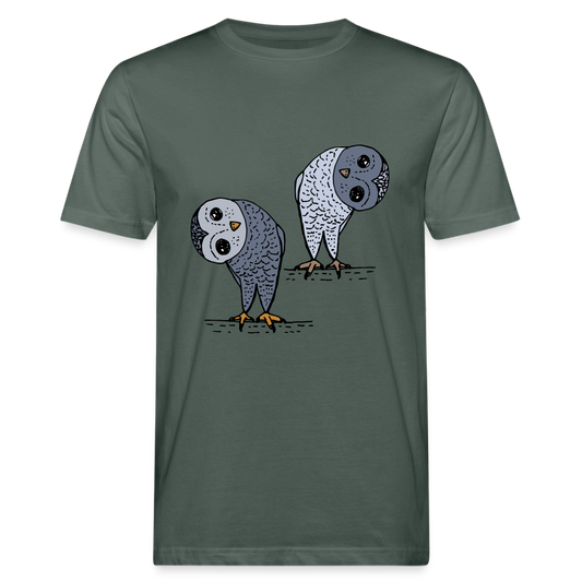 Männer Bio-T-Shirt - Staunende Eulen - Graugrün