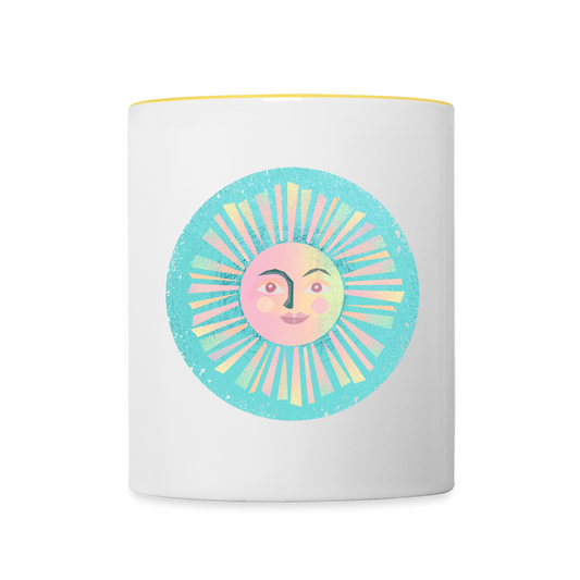 Tasse zweifarbig - “Vintage-Sonne” - Weiß/Gelb