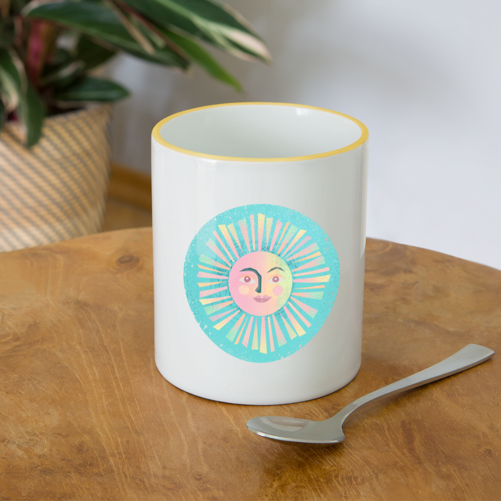 Tasse zweifarbig - “Vintage-Sonne” - Weiß/Gelb