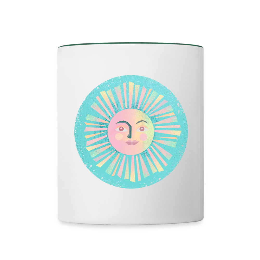Tasse zweifarbig - “Vintage-Sonne” - Weiß/Dunkelgrün