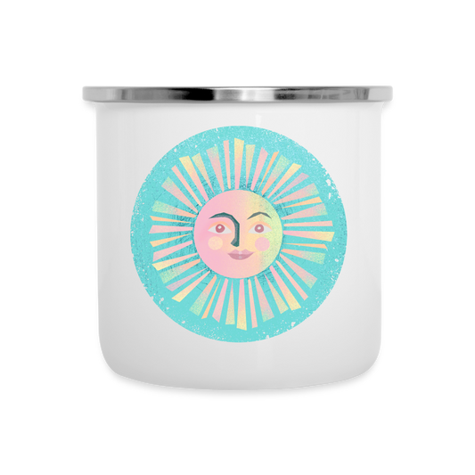 Emaille-Tasse - “Vintage-Sonne” - weiß